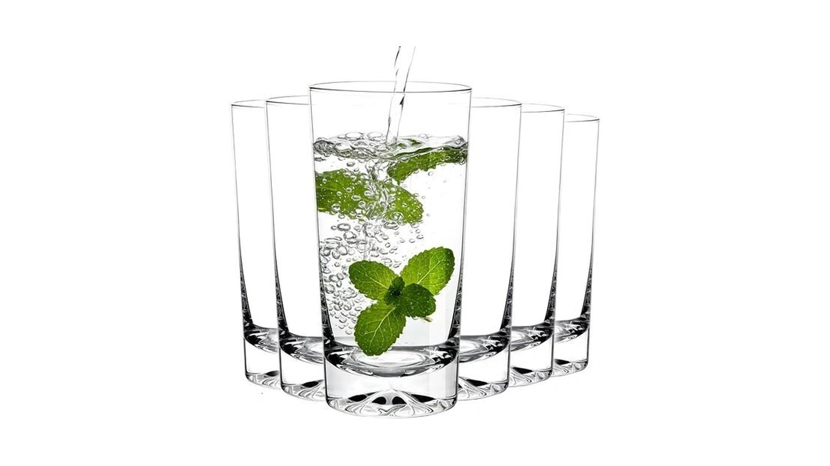 Drinking Highball Glasses Set Of 6, 16oz Crystal Water Glasses