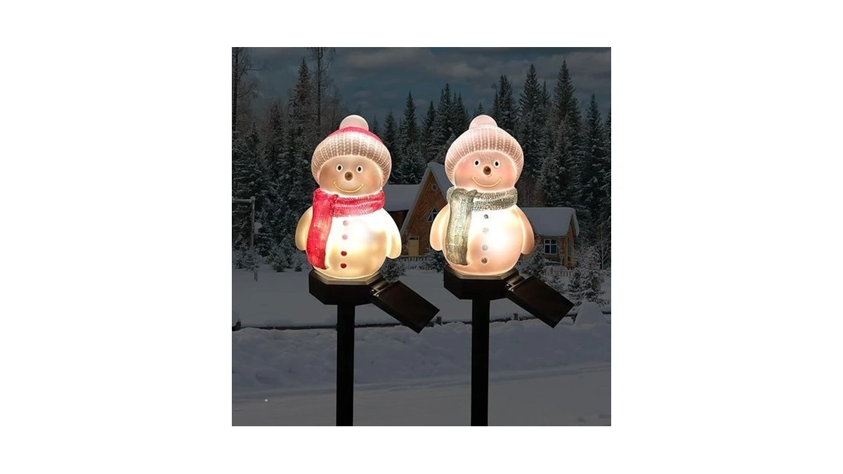 Zhaofubao Solar Snowman Lights Decorations 2pcs Outdoor Snowman Stanta Ornament