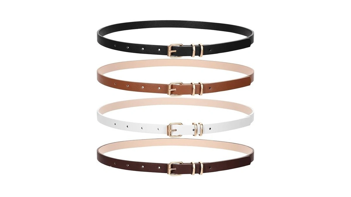Jasgood 4 Pack Skinny Women Leather Belt For Dresses Thin