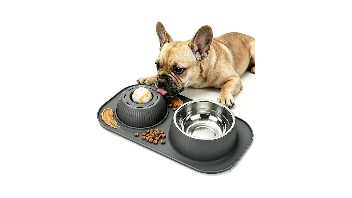 Dog Licking Bowl With Rolling Ball,food And Water Bowl Set
