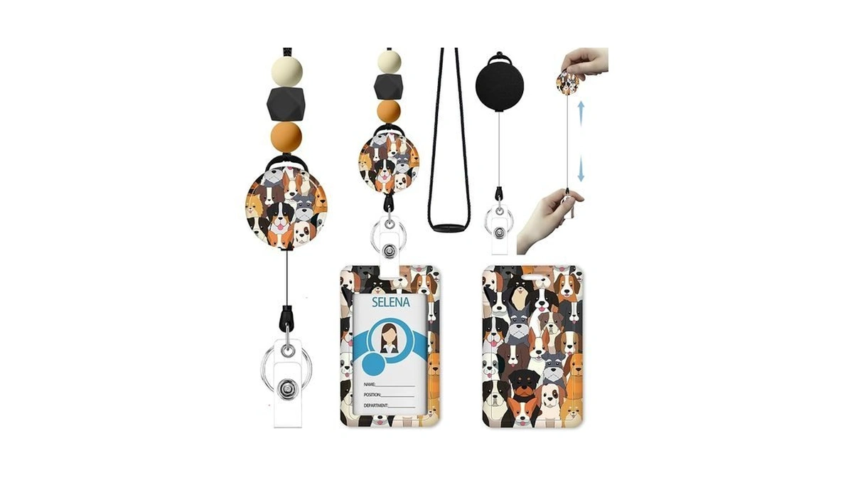 Icycay Retractable Lanyard With Id Holder, Cute Dog Sliding Badge