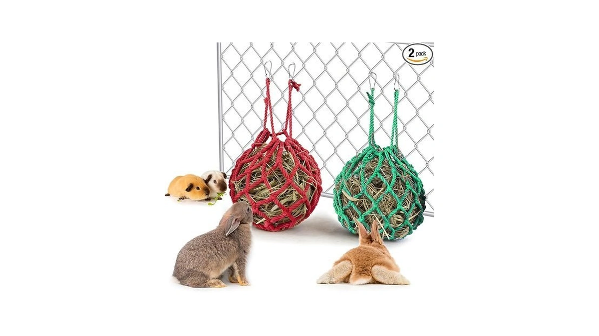 2pcs Rabbit Hay Feeder Mesh Bags 13.5x11 Inch High-capacity Hanging