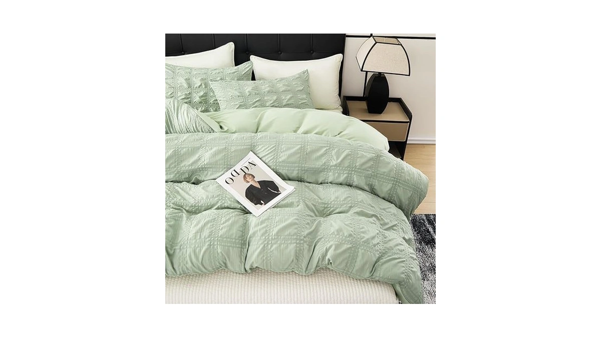 Dcsky Light Green Duvet Cover Queen Size, Ultra Soft 3-piece