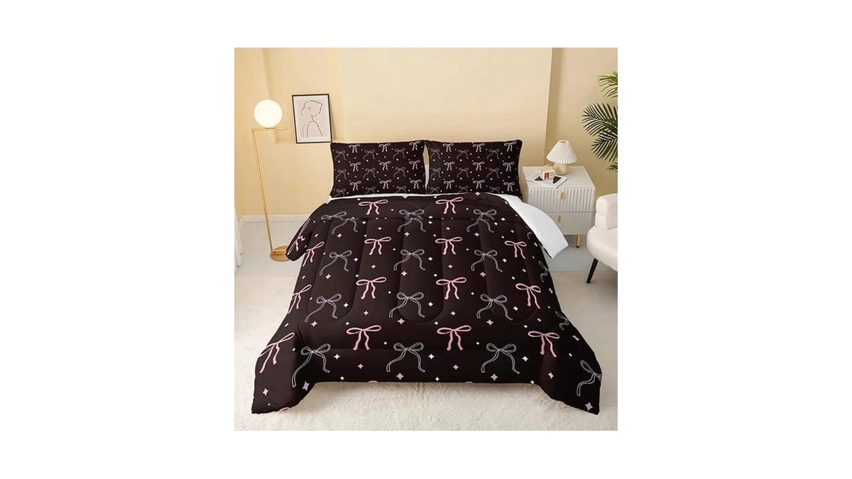 Qoomo 3pcs Bow Comforter Set Queen,bowknot Bedding Set For Teens