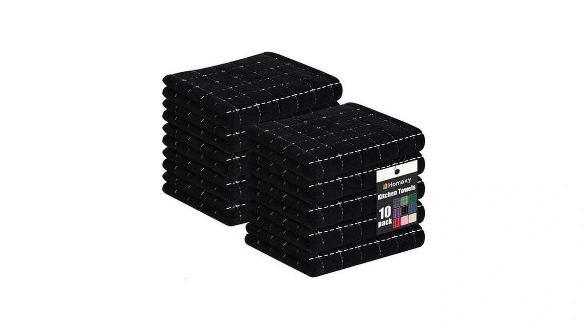 Homaxy 100% Cotton Terry Bulk Kitchen Towels, 10 Pack Checkered