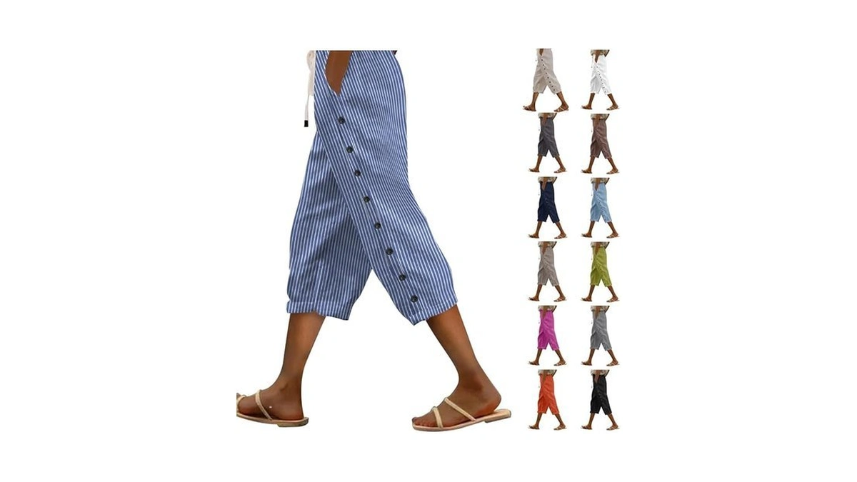 Pifame+deals+of+the+day+clearance Linen Capri Pants For Women Petite Linen Pants Blue