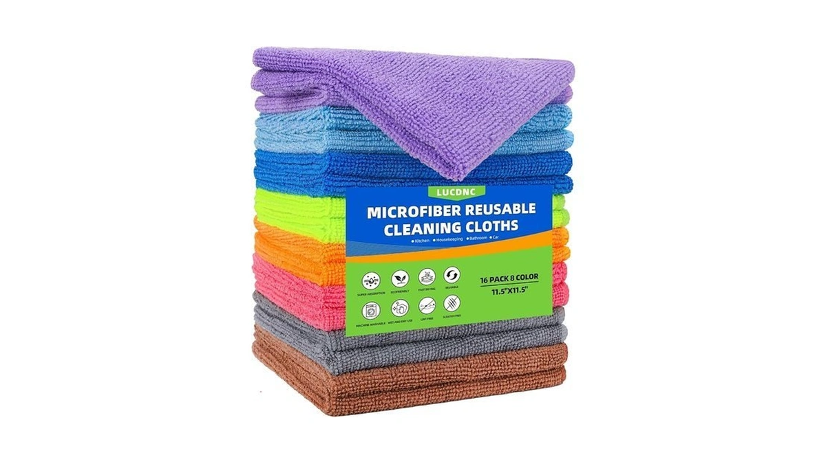 Lucdnc Microfiber Cleaning Cloths 16 Pack 8 Color Cleaning Rags