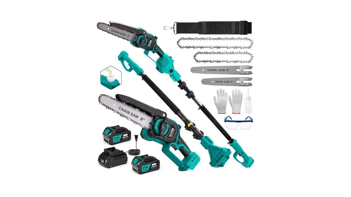 Tneltueb 4-in-1 Cordless Pole Saw & Mini Chainsaw, 6"&8" Pole