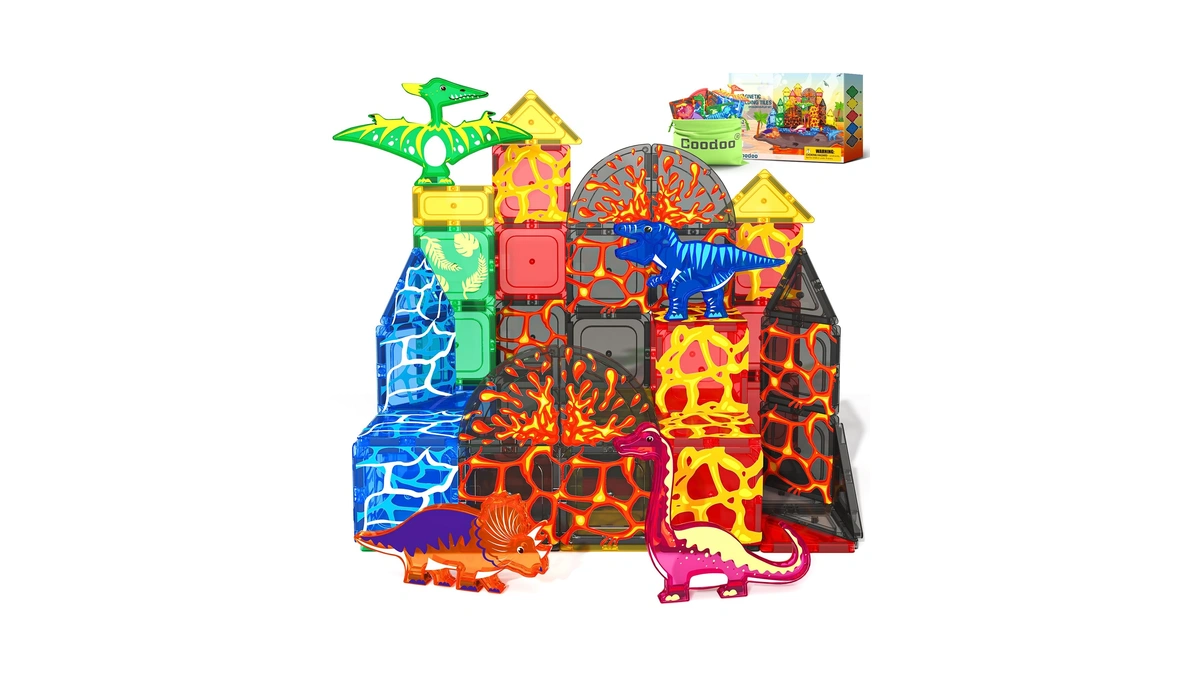 Coodoo Dinosaur Toys Magnetic Tiles Lava Dinosaur World Set -