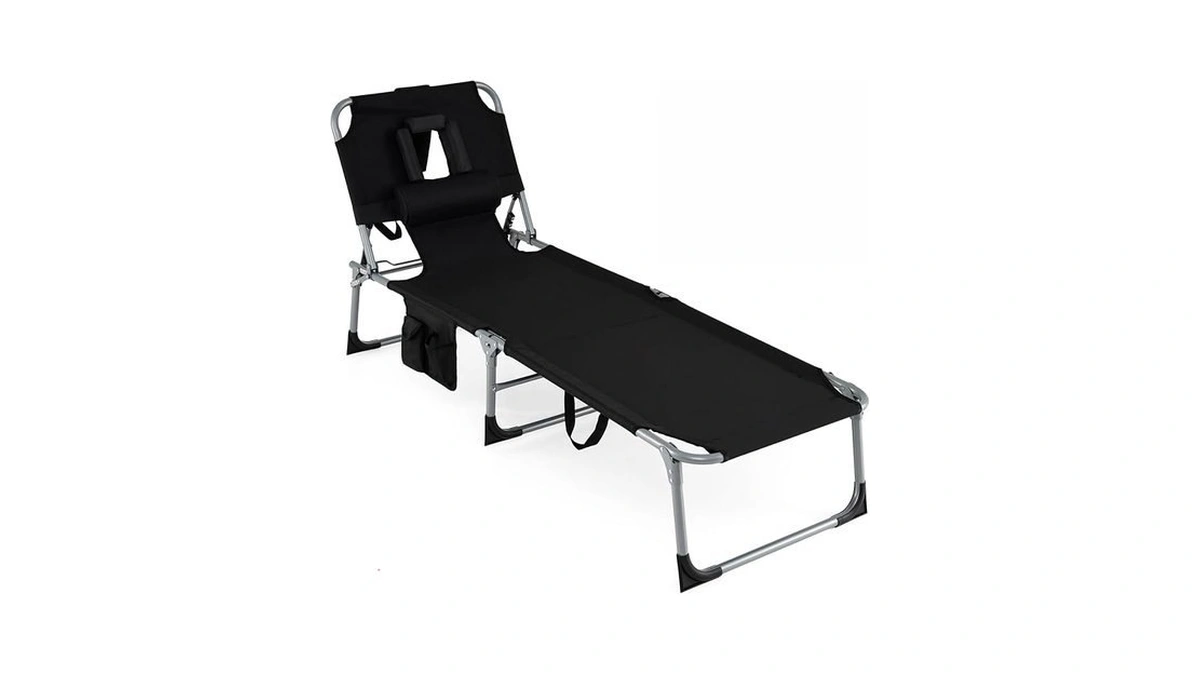 Costway Tanning Chair With Face Hole, Folding Beach Lounge Chair