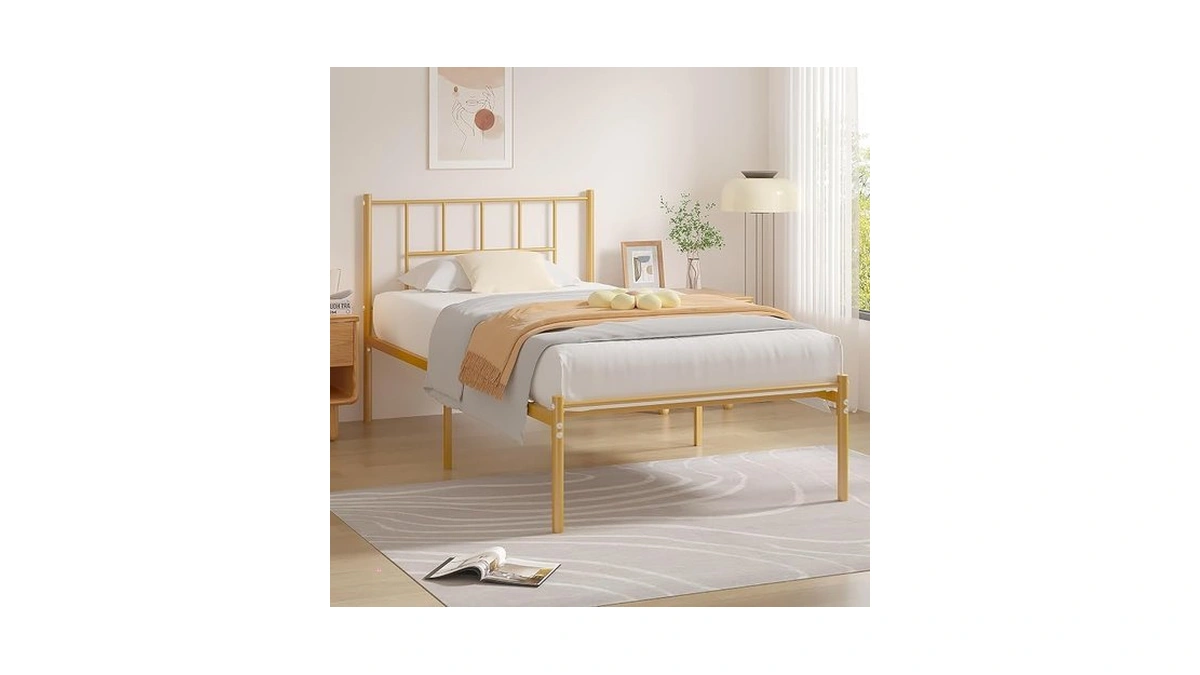 Vecelo Twin Metal Platform Bed Frame With Headboard, Heavy Duty