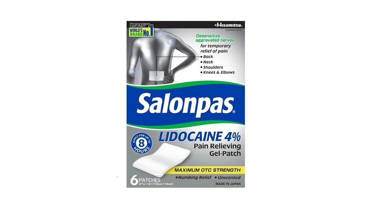 Salonpas Lidocaine 4% Pain Relieving Gel-patch, 6 Count, For Back,