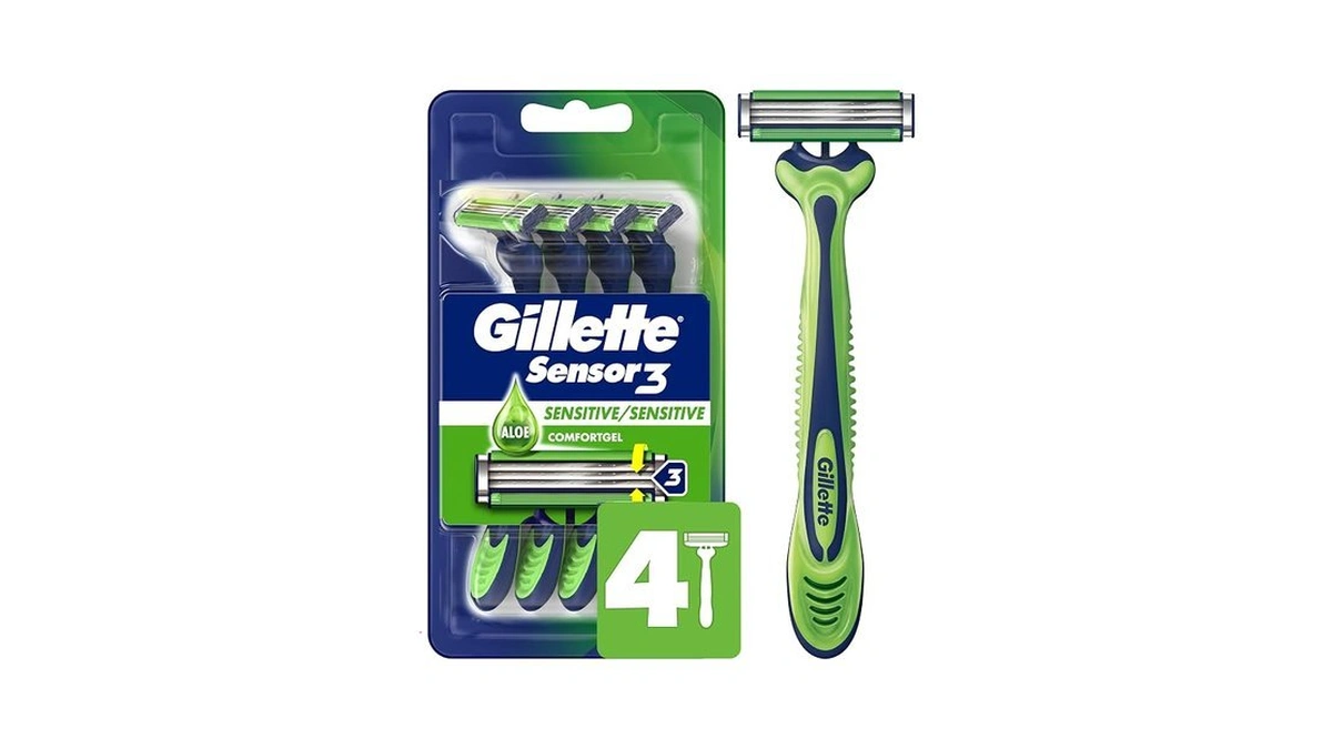 Gillette Sensor3 Sensitive Men's Disposable Razor, 4 Razors