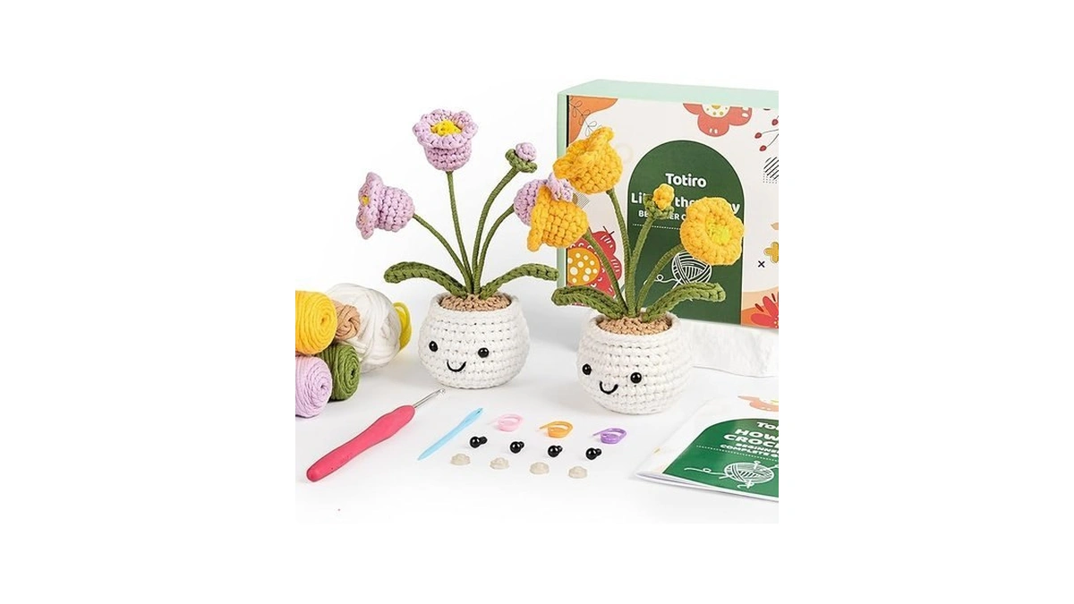 Totiro Crochet Kit For Beginners, Potted Flower Amigurumi Starter Kit,
