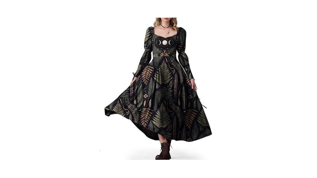 Coramoon Womens Black Floral Dresses Gothic Celestial Maxi Sundresses Long