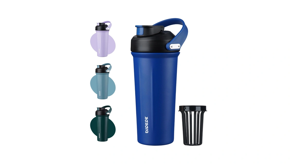 Bjpkpk 25 Oz Insulated Protein Shaker Bottle With Handle, Stainless