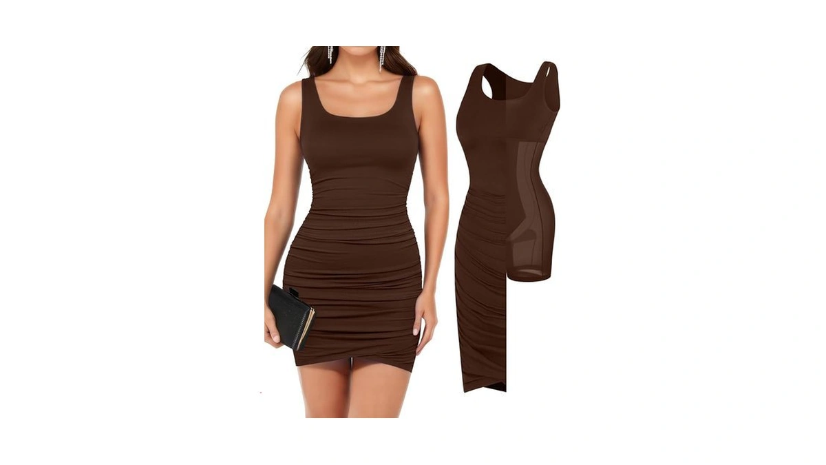 Popilush Mini Dresses For Women U-neck Shapewear Tummy Control Bodycon