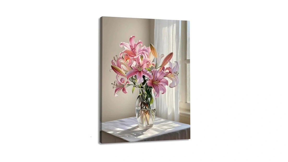 Woxfcart Pink Lily Canvas Wall Art, Floral Wall Decor For