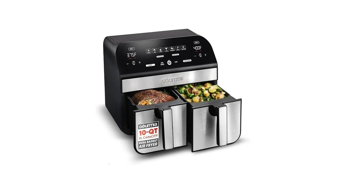 Gourmia Dual Basket Air Fryer - 10 Qt Large Capacity,