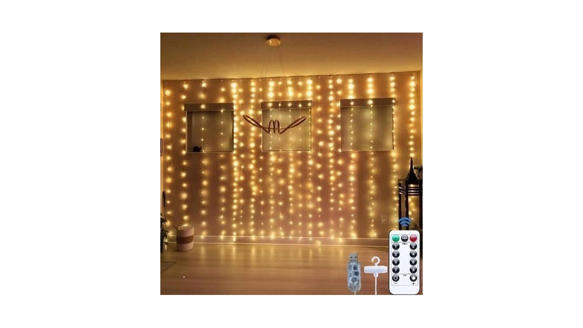 300led Fairy Curtain Lights, 9.8x9.8ft Warm White Usb Plug In
