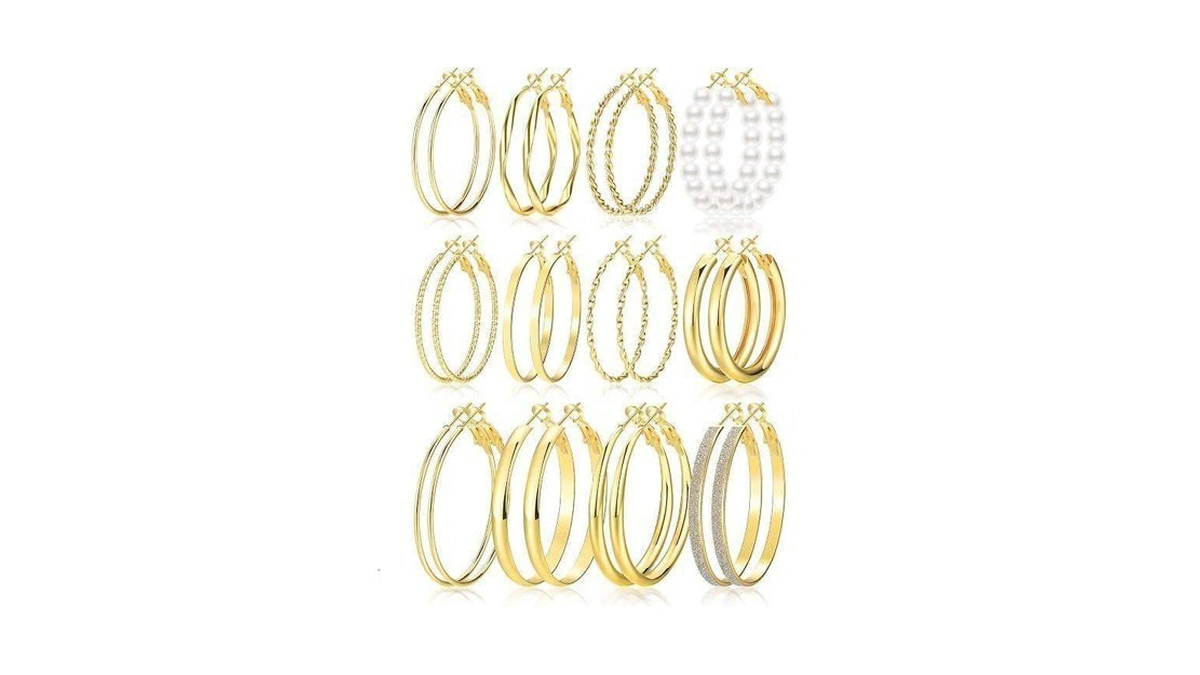 Gold Hoop Earrings Set For Women, 12 Pairs Hypoallergenic Large/big