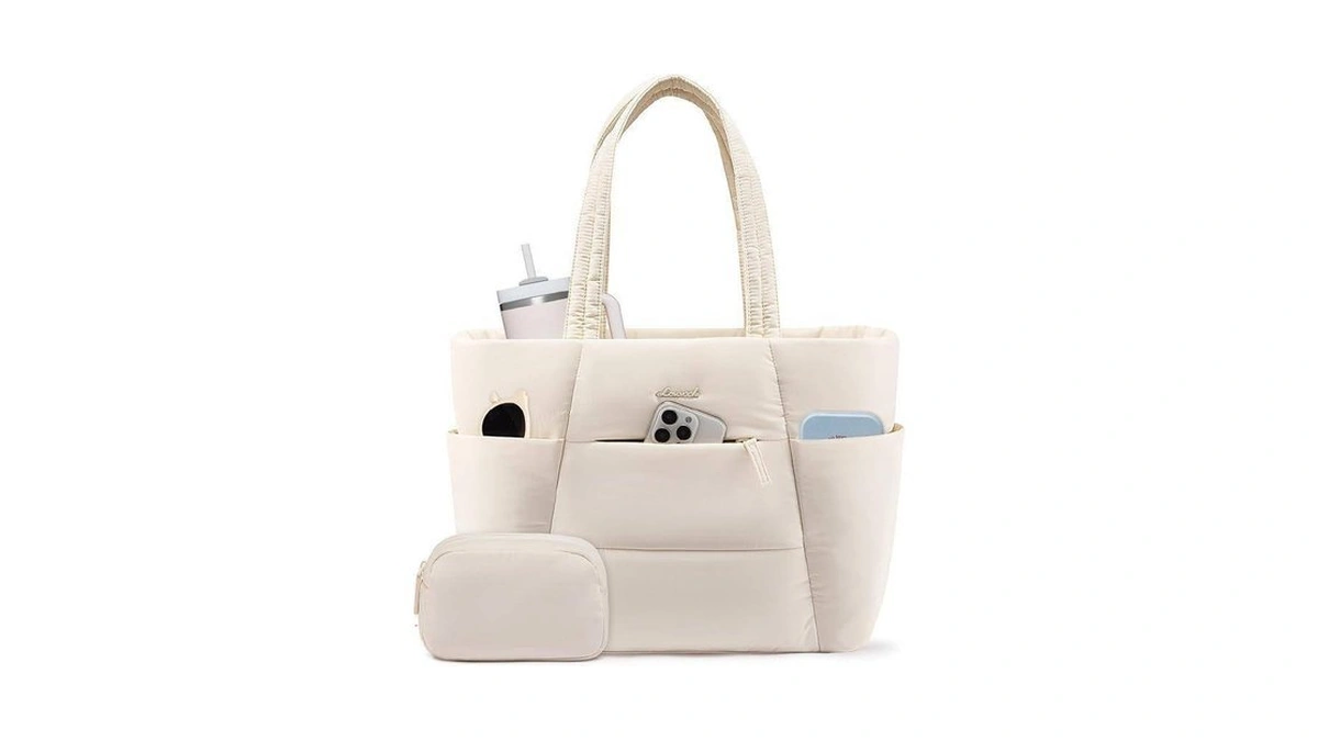 Lovevook Puffer Tote Bag With 40oz Cup Holder, 15.6in Laptop