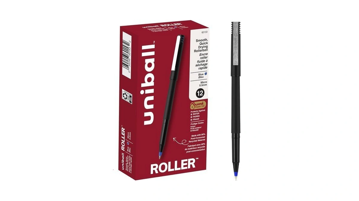 Uniball Roller Rollerball Pens, Micro Point (0.5mm), Blue, 12 Pack