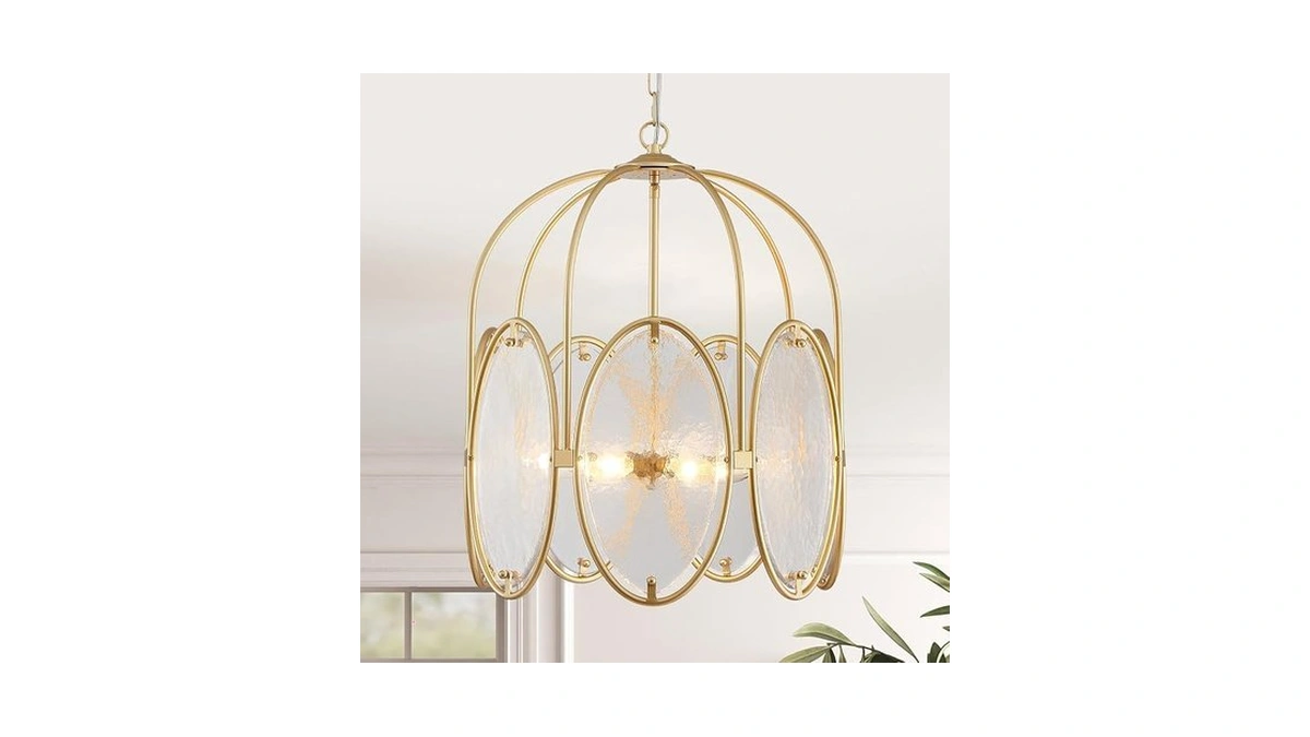 Peskoe Modern Glass Chandelier For Dining Room, 7-lights Gold Drum