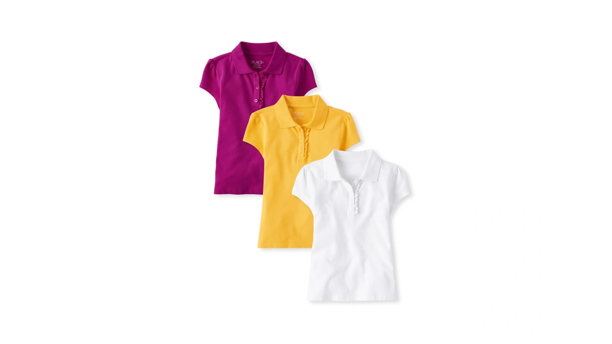 The Children's Place,girls,multipack Short Sleeve Ruffle Pique Polos,yellow/aurora Pink/white 3-pack,x-small