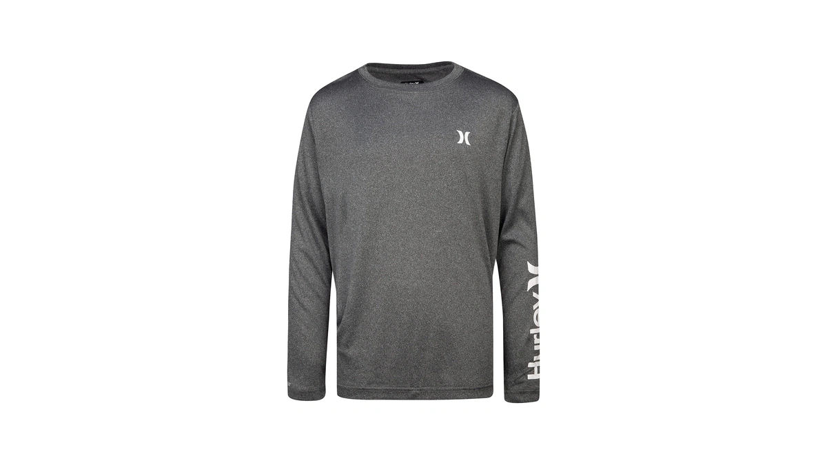 Hurley Boys' Long Sleeve Rash Guard Shirt, Black Heather, 7