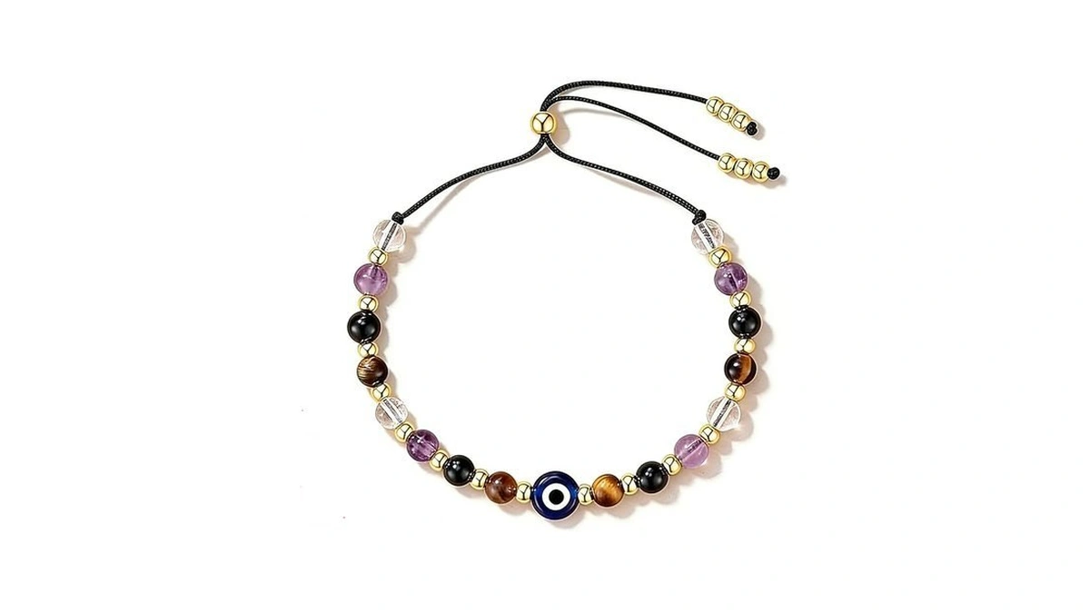 Evil Eye Dainty Bracelet, Natural Crystal Beaded Bracelet With Clear