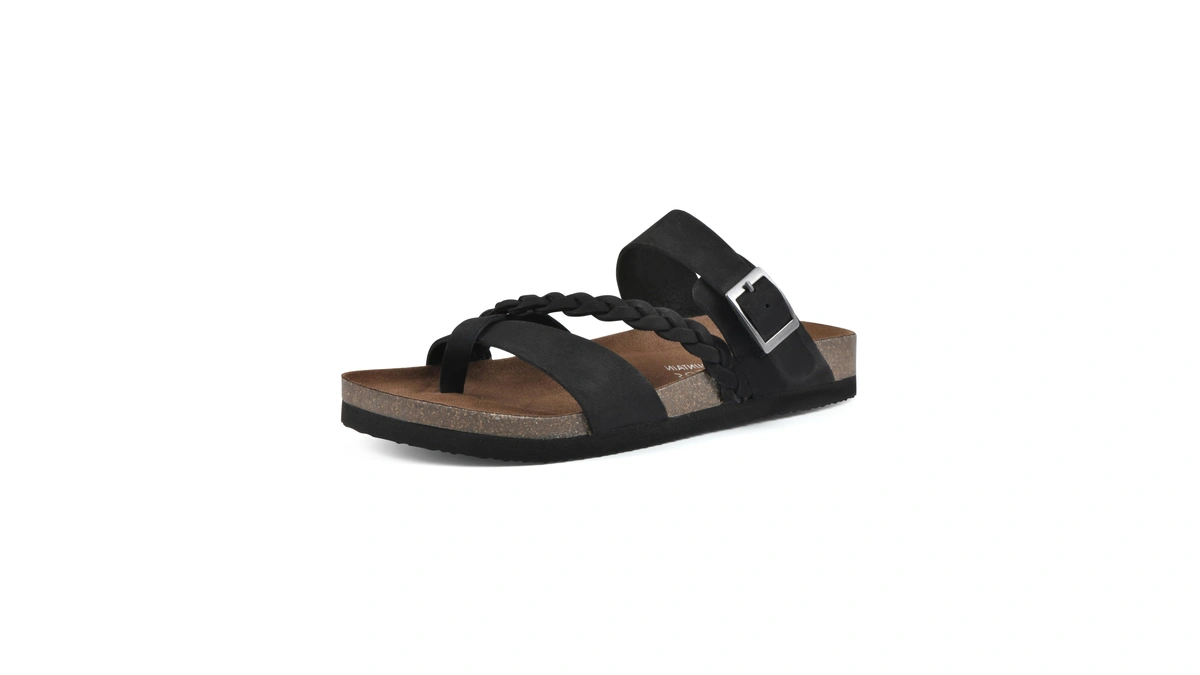 White Mountain Shoes Hazy Footbed Sandal, Black/nubuck, 5 M