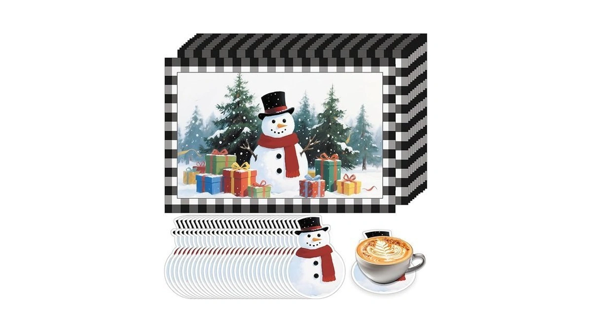 50 Pcs Christmas Paper Placemats, Christmas Tree Snowman Disposable Paper