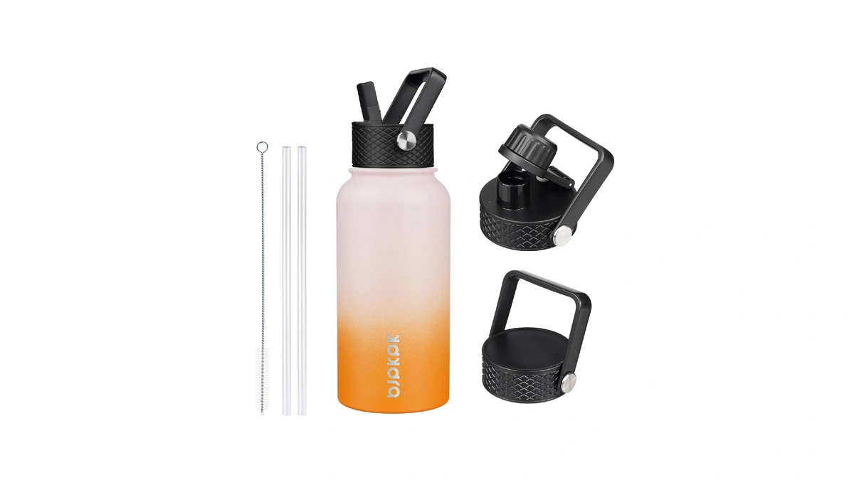 Bjpkpk Insulated Water Bottles With Straw Lid, 27oz Stainless Steel
