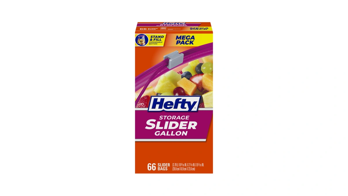 Hefty Slider Gallon Storage Bags, 66 Count, Gallon Size Slider