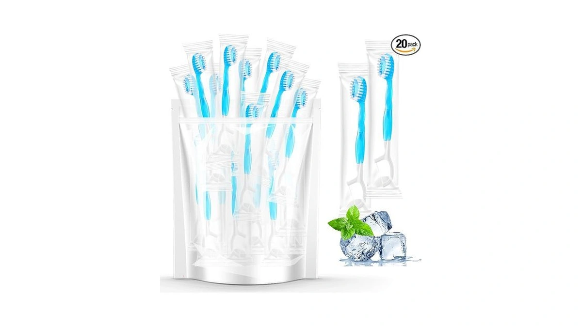 20 Individually Packaged Disposable Travel Toothbrushes With Fresh Beads, 5-in-1