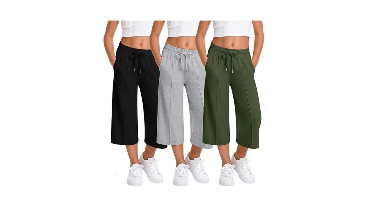 Lessonzoo 3 Pack Girls Capri Pants Wide Leg Elastic Waist