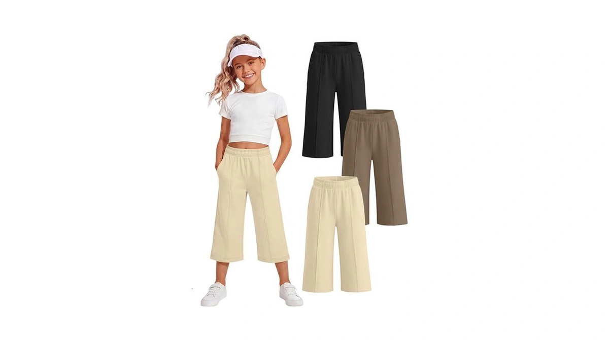 Yooaurvox 3 Pack Girls Capris Pants Kids Wide Leg Crop