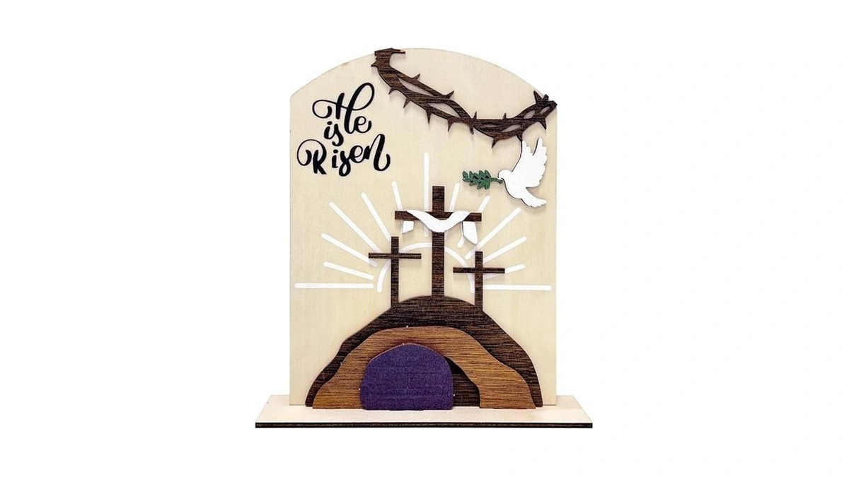 Lukinuo Empty Tomb Easter Scene And Christian Cross Decoration Wooden