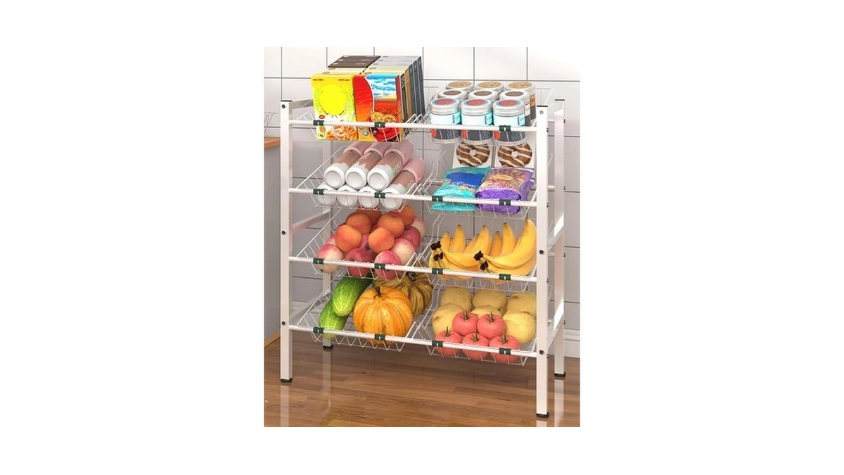 Tigerden 4-tier Kitchen Storage Rack, Metal Pantry Storage Stand, Fruit