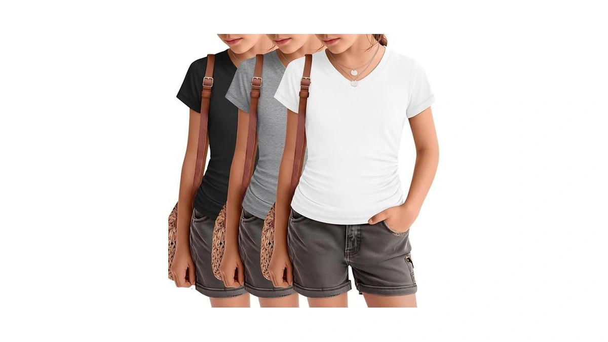 Mumucove 3 Pack Girls Short Sleeve Shirts Summer Slim Fit