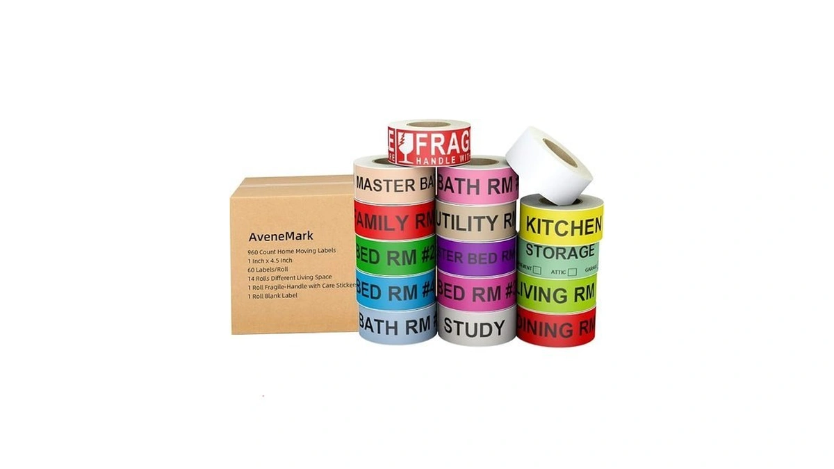 Avenemark 960 Count Home Moving Color-coded Labels - 16 Rolls