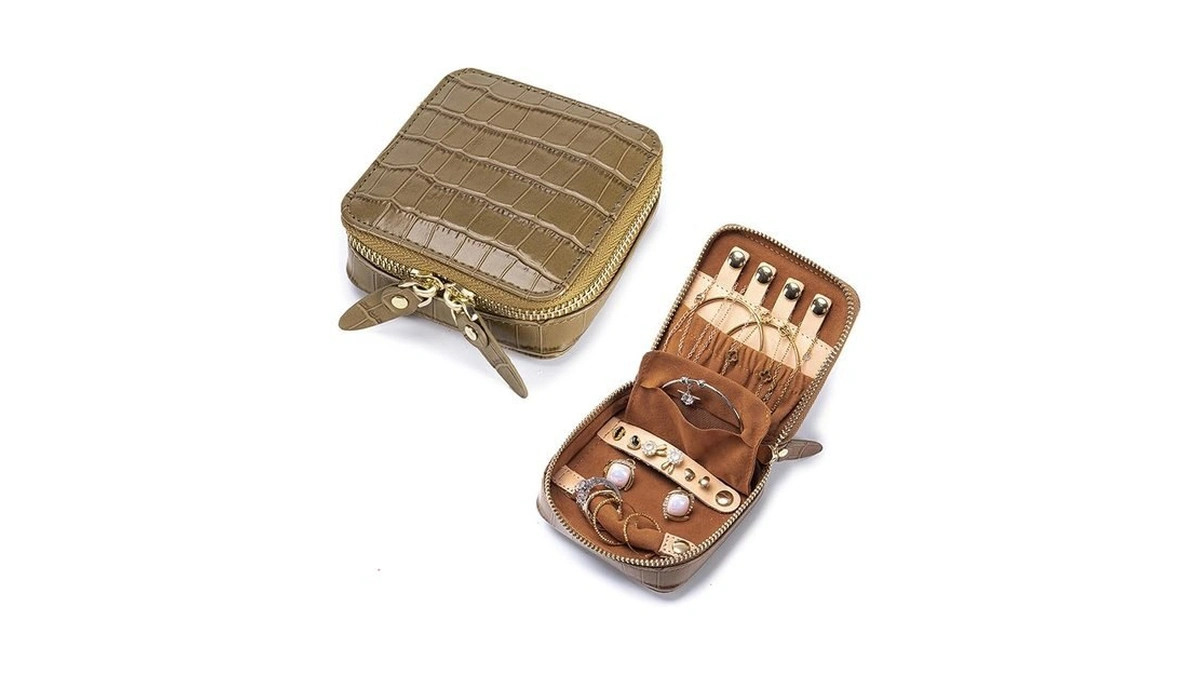Eutdett Leather Travel Jewelry Case, Jewelry Pouch Bag With Zipper,