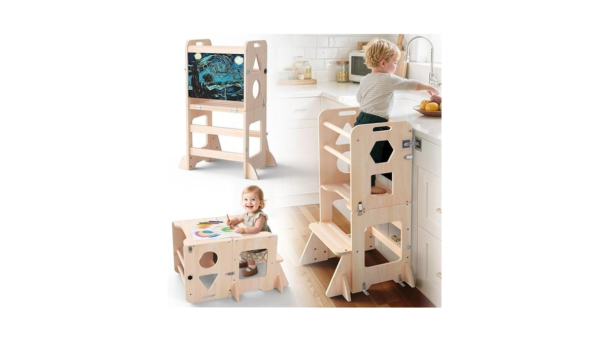 Omew Toddler Standing Tower With Anti-fall Buckle, 4-in-1 Anti-slip Toddler