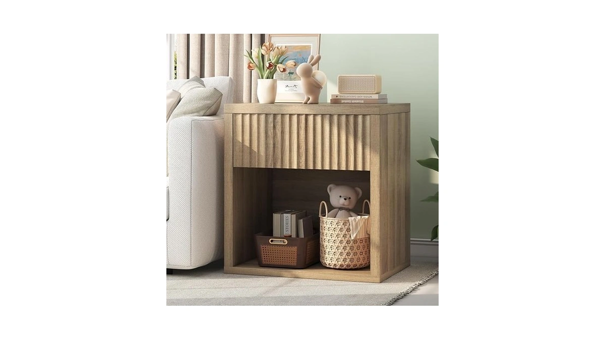 Uniquite Fluted Nightstand, 22.8" Wide Nightstands With Drawer Storage Large
