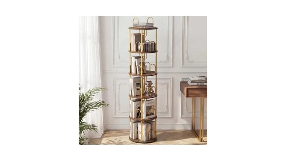 Merkisa 5 Tier Rotating Bookshelf, 360° Spinning Bookshelf Tower, Narrow