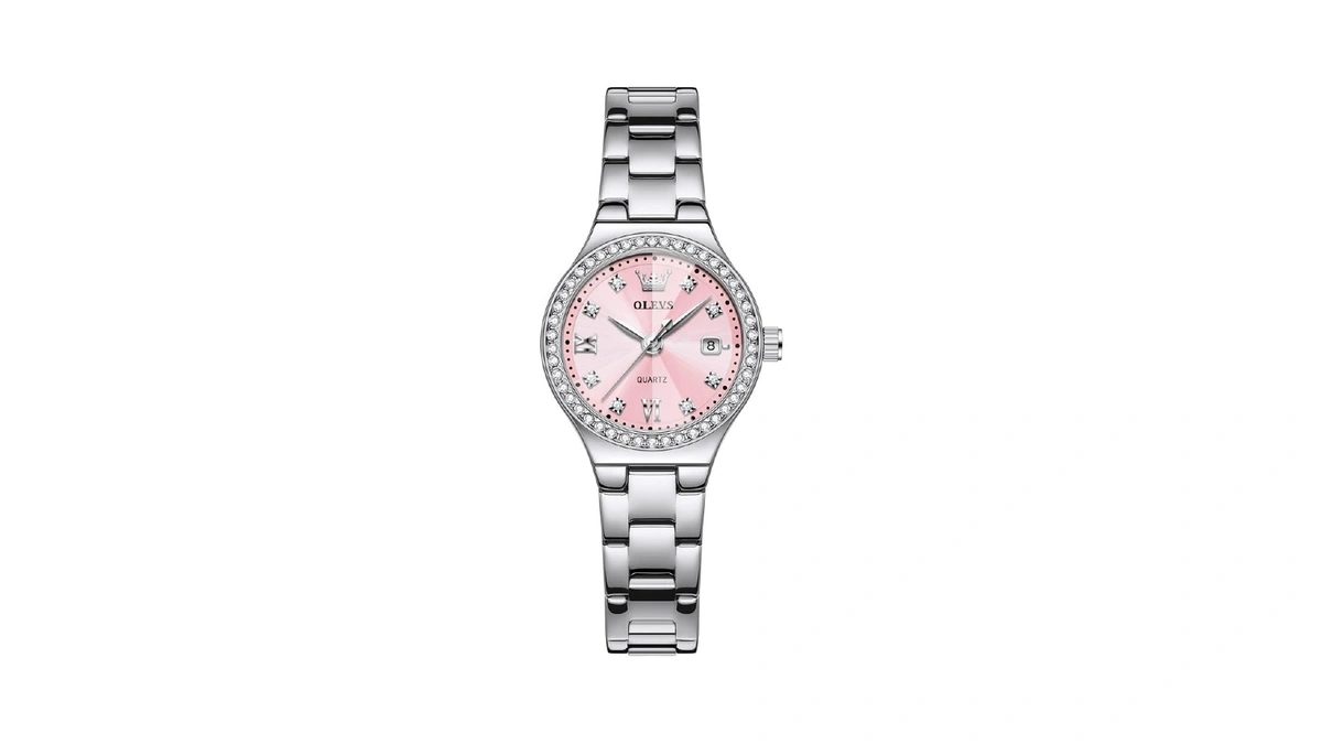 Olevs Watch Women Pink Face Silver Watches For Women Dress