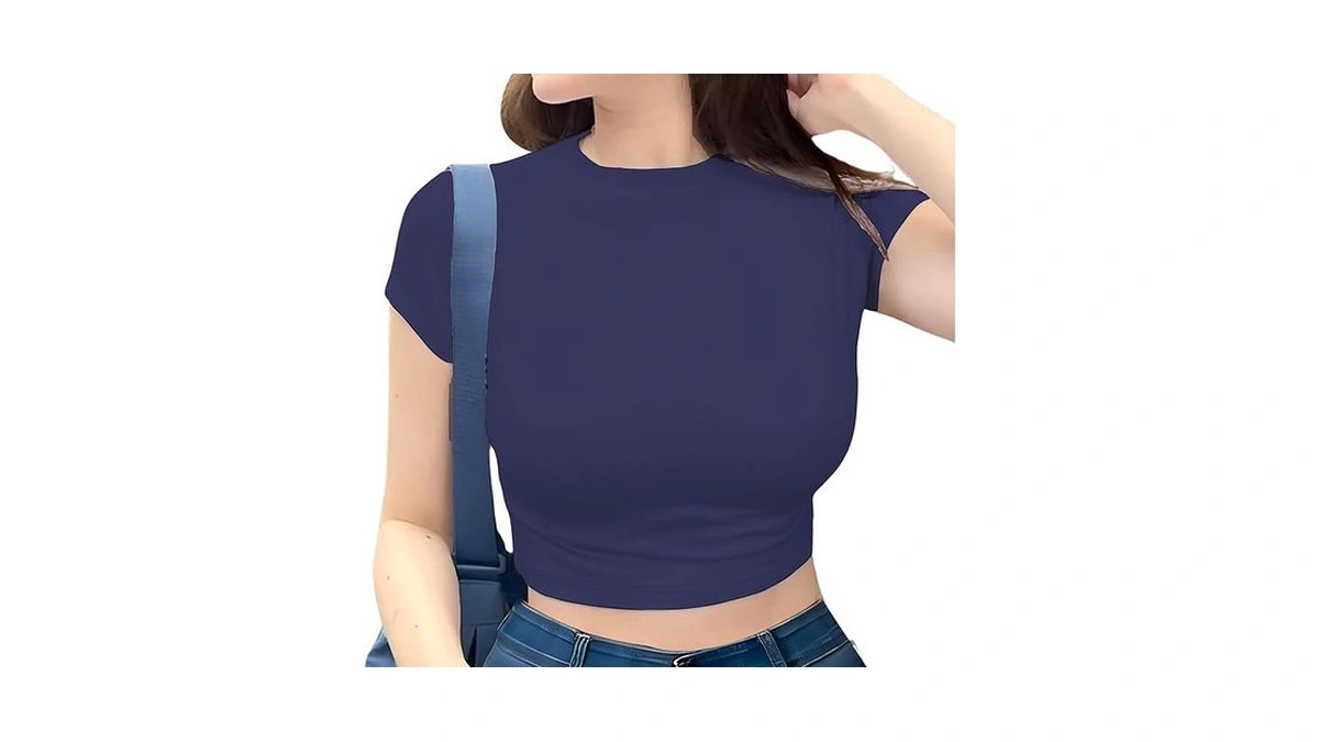 1 & 9 Crop Tops For Women Short Sleeve Round
