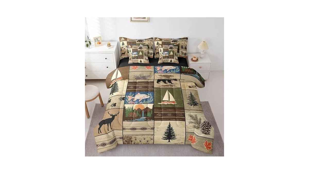 Erosebridal 7 Piece Brown Cabin Bed In A Bag Queen,patchwork