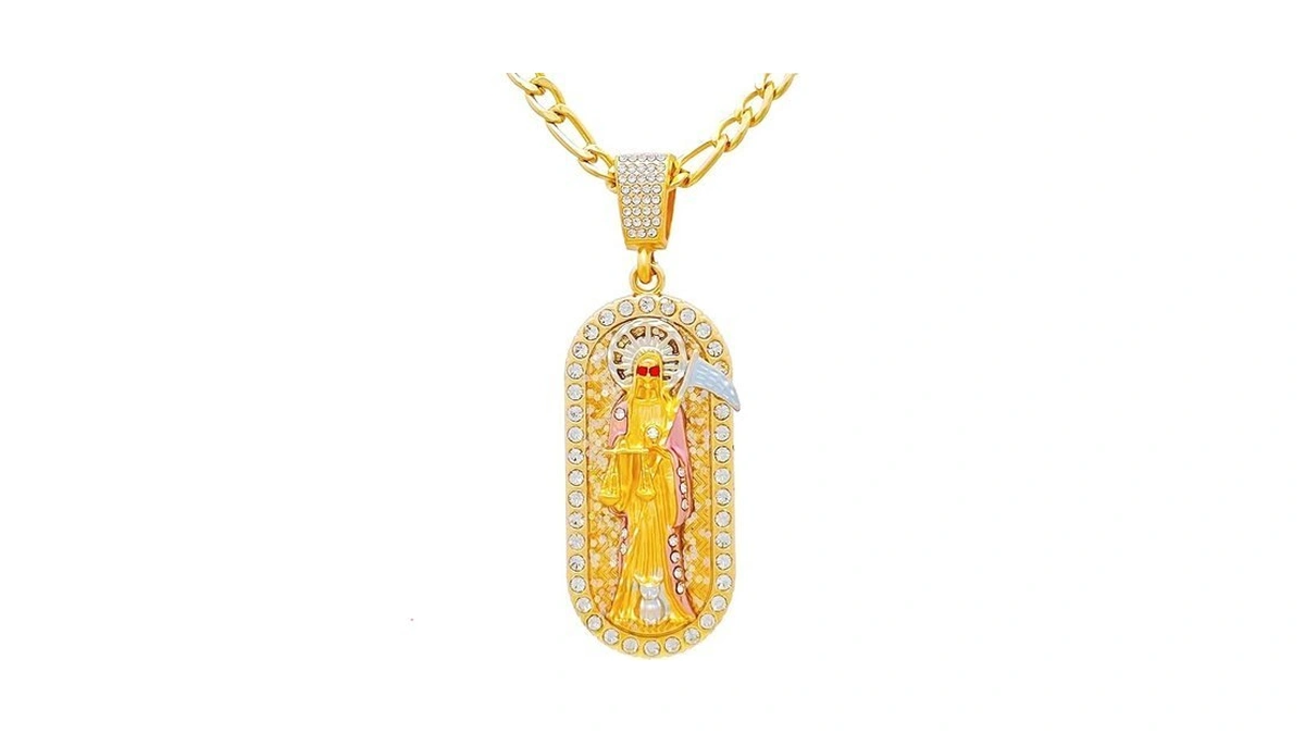 Santa Muerte Necklace For Men Women - Gold Plated Grim